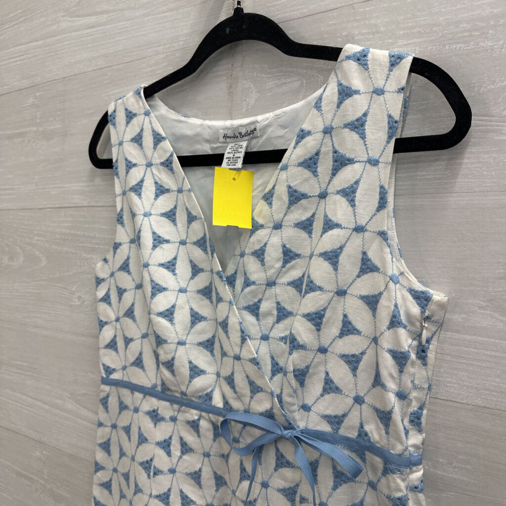 Alexandra Bartlett White/ Blue Eyelet Flower Sleeveless Dress 8