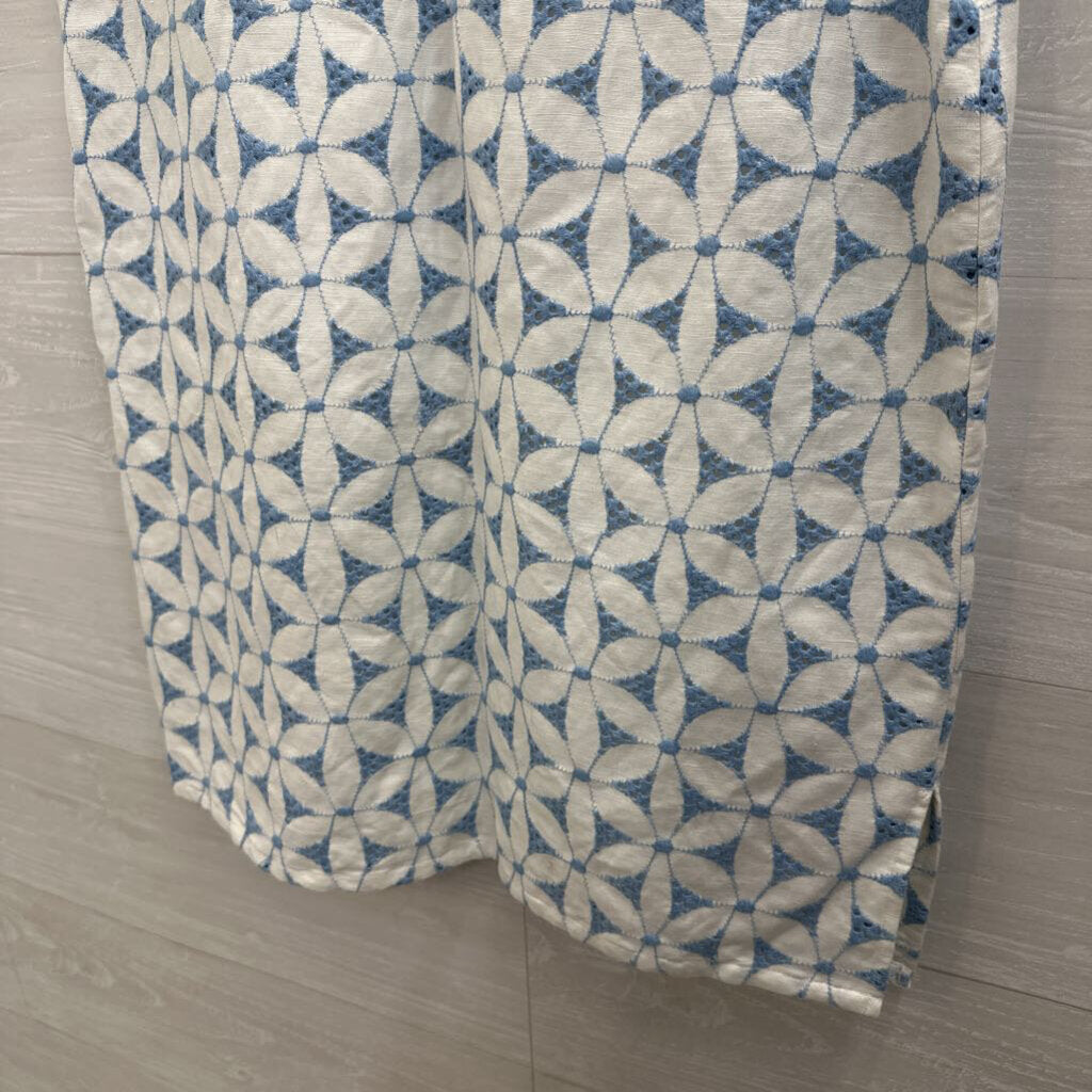 Alexandra Bartlett White/ Blue Eyelet Flower Sleeveless Dress 8