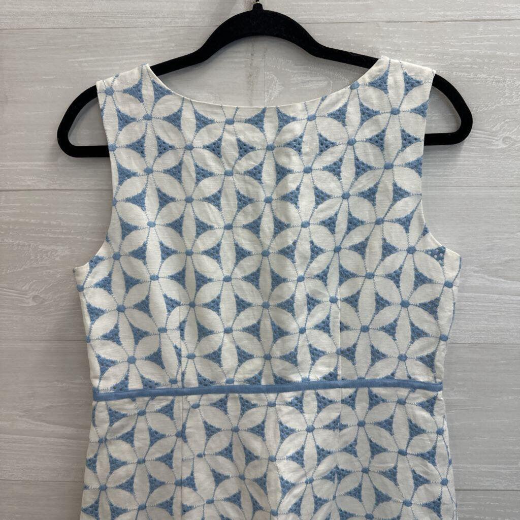 Alexandra Bartlett White/ Blue Eyelet Flower Sleeveless Dress 8