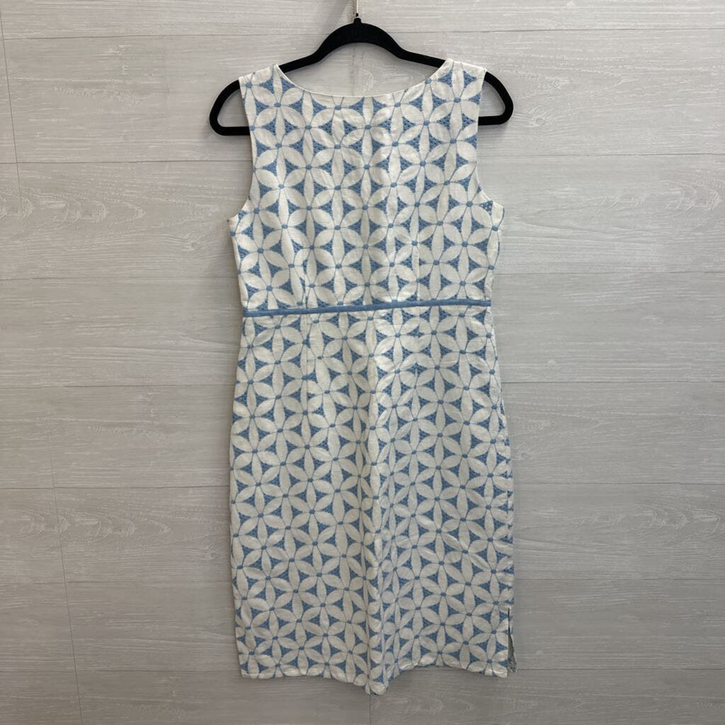 Alexandra Bartlett White/ Blue Eyelet Flower Sleeveless Dress 8
