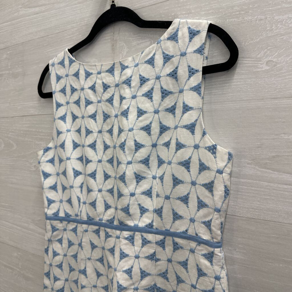 Alexandra Bartlett White/ Blue Eyelet Flower Sleeveless Dress 8