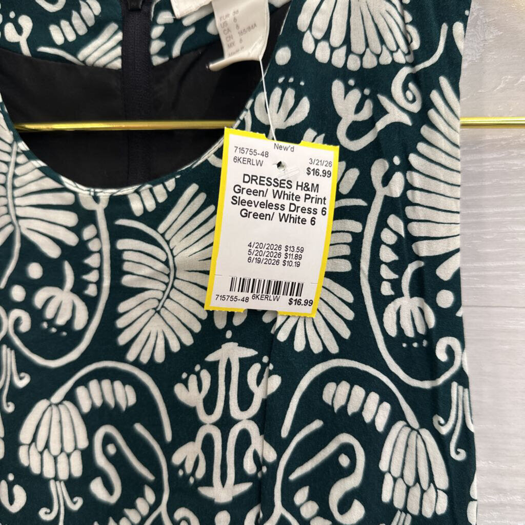 Green/ White Print Sleeveless Dress 6