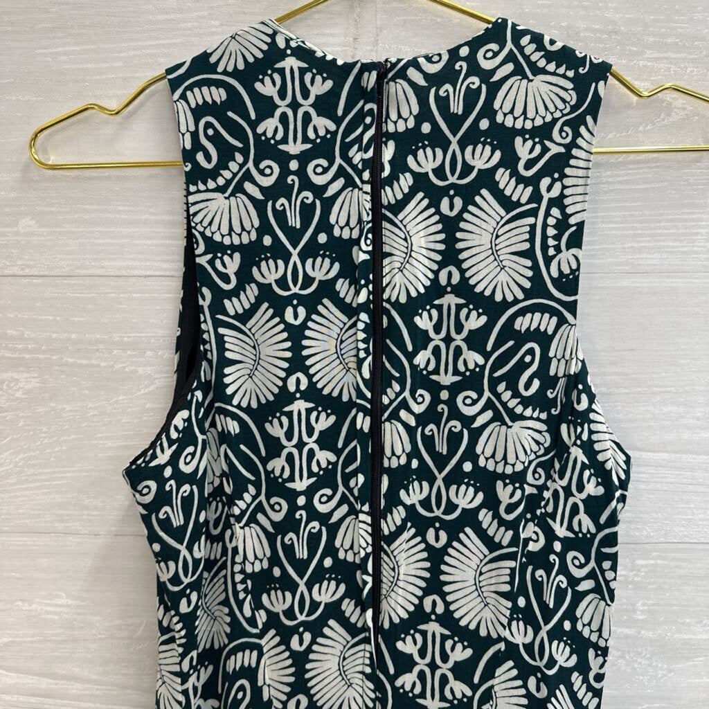 Green/ White Print Sleeveless Dress 6