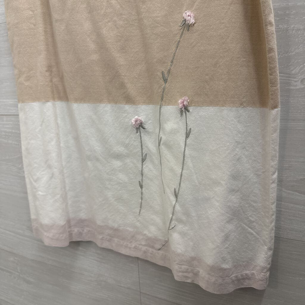 Lemon Grass White/ Beige Striped Embroidered Flower Sleeveless Dress Medium