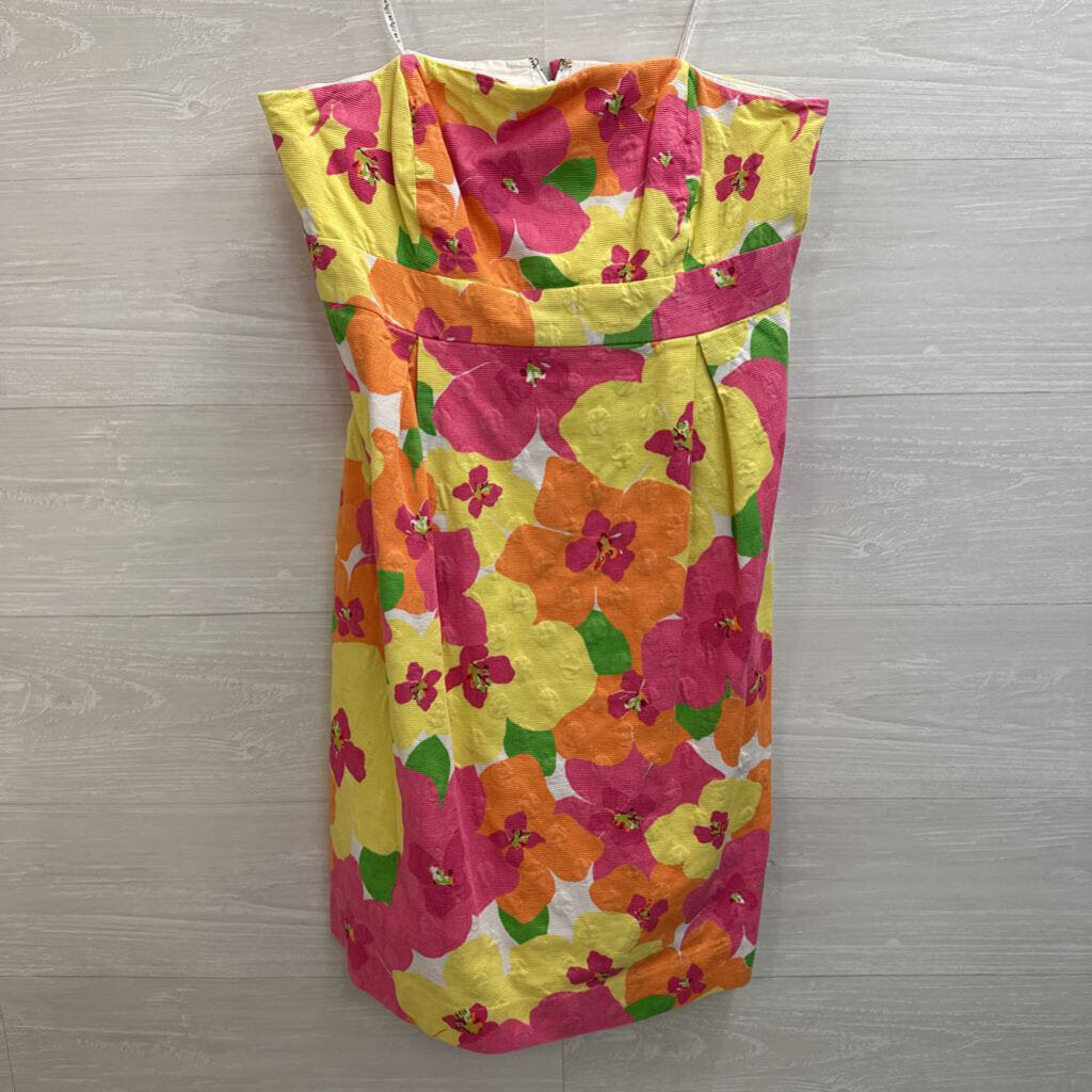 Lilly Pulitzer Pink/ Yellow Floral Print Strapless Dress 10