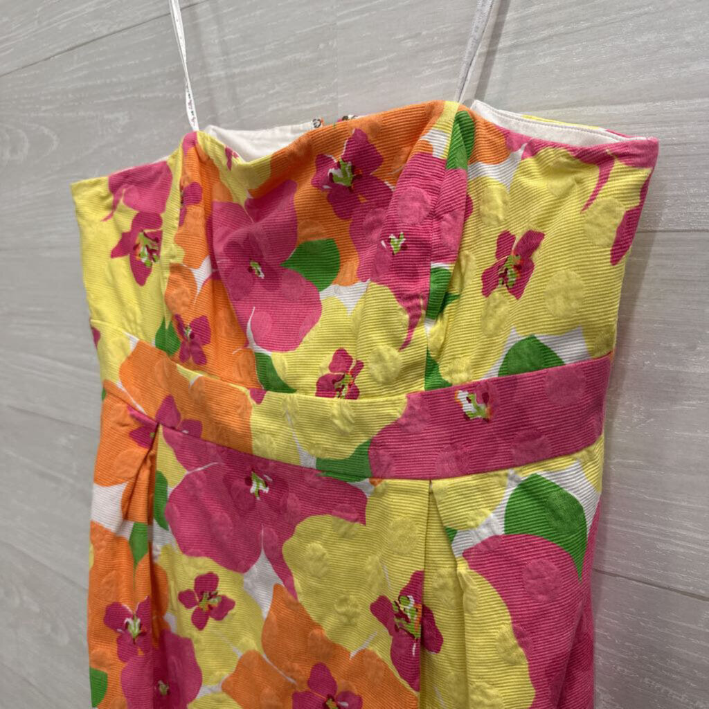 Lilly Pulitzer Pink/ Yellow Floral Print Strapless Dress 10