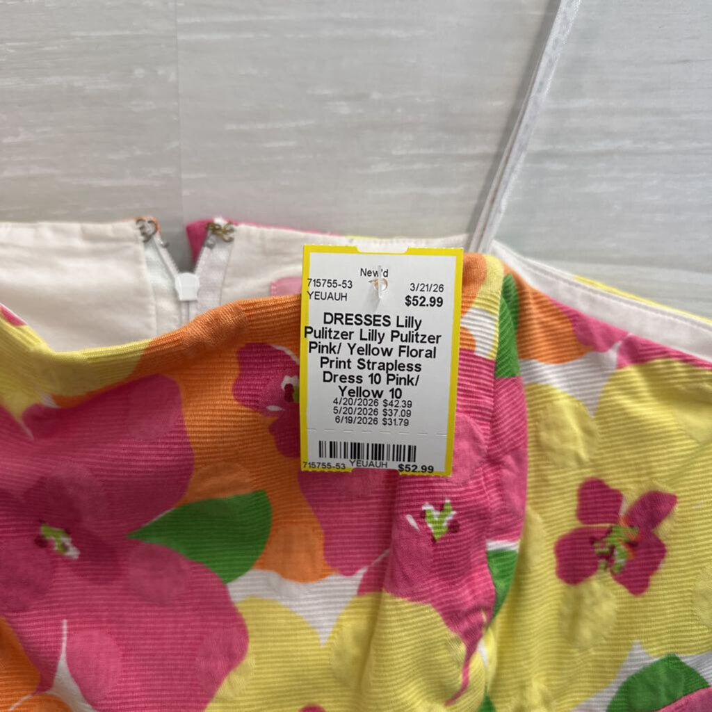 Lilly Pulitzer Pink/ Yellow Floral Print Strapless Dress 10