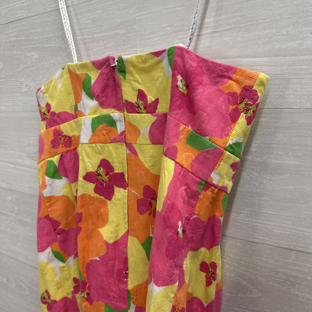 Lilly Pulitzer Pink/ Yellow Floral Print Strapless Dress 10