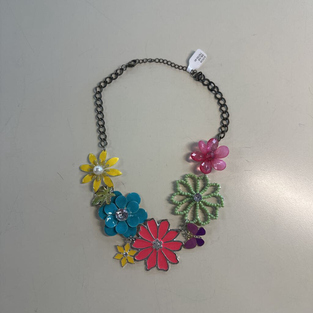 Silver/ Multi Flower Statement Necklace