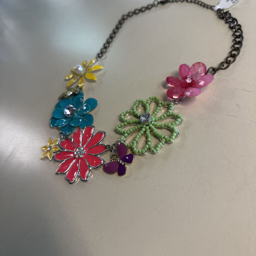 Silver/ Multi Flower Statement Necklace