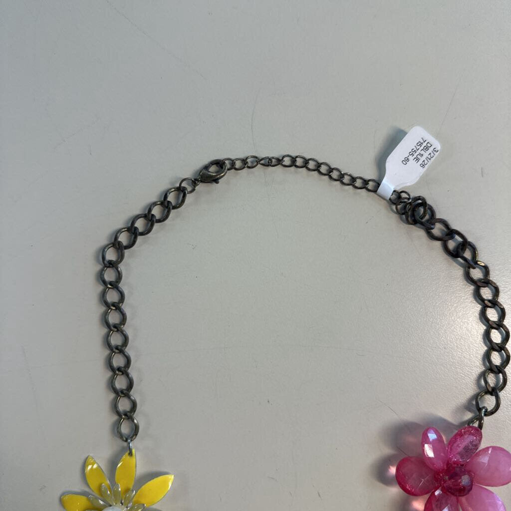 Silver/ Multi Flower Statement Necklace