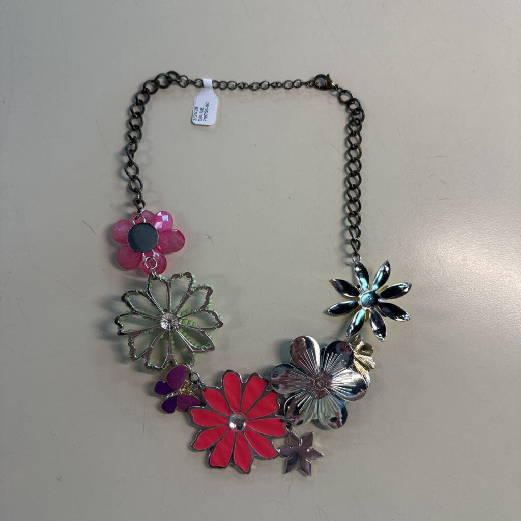 Silver/ Multi Flower Statement Necklace