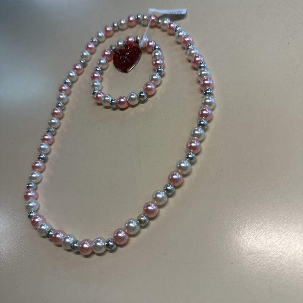 Pink Pearl Stretchy Necklace/ Bracelet Set