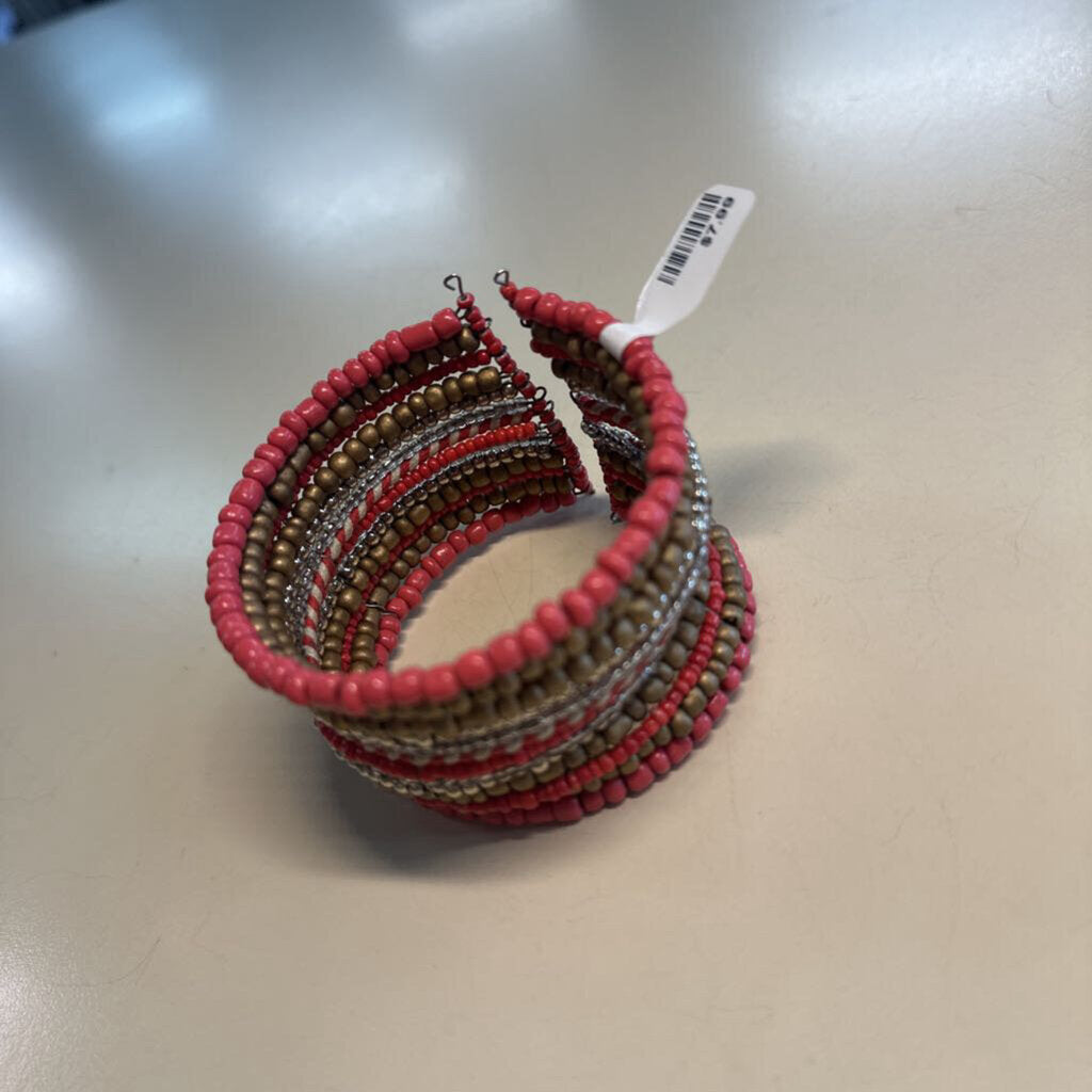 Pink Beaded Layered Cuff Bracelet