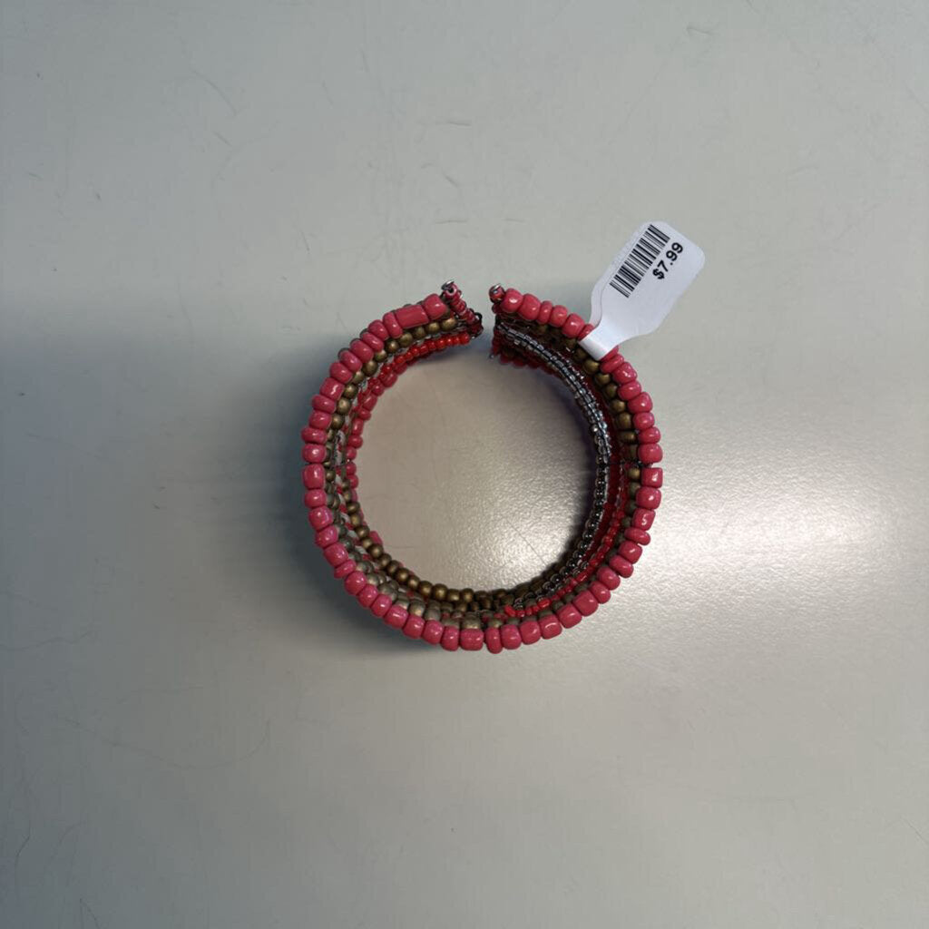 Pink Beaded Layered Cuff Bracelet