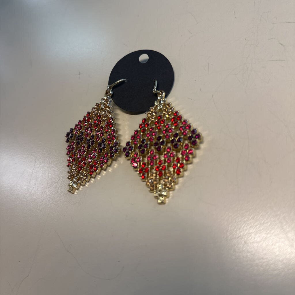 Gold/ Red Stone Statement Drop Earrings