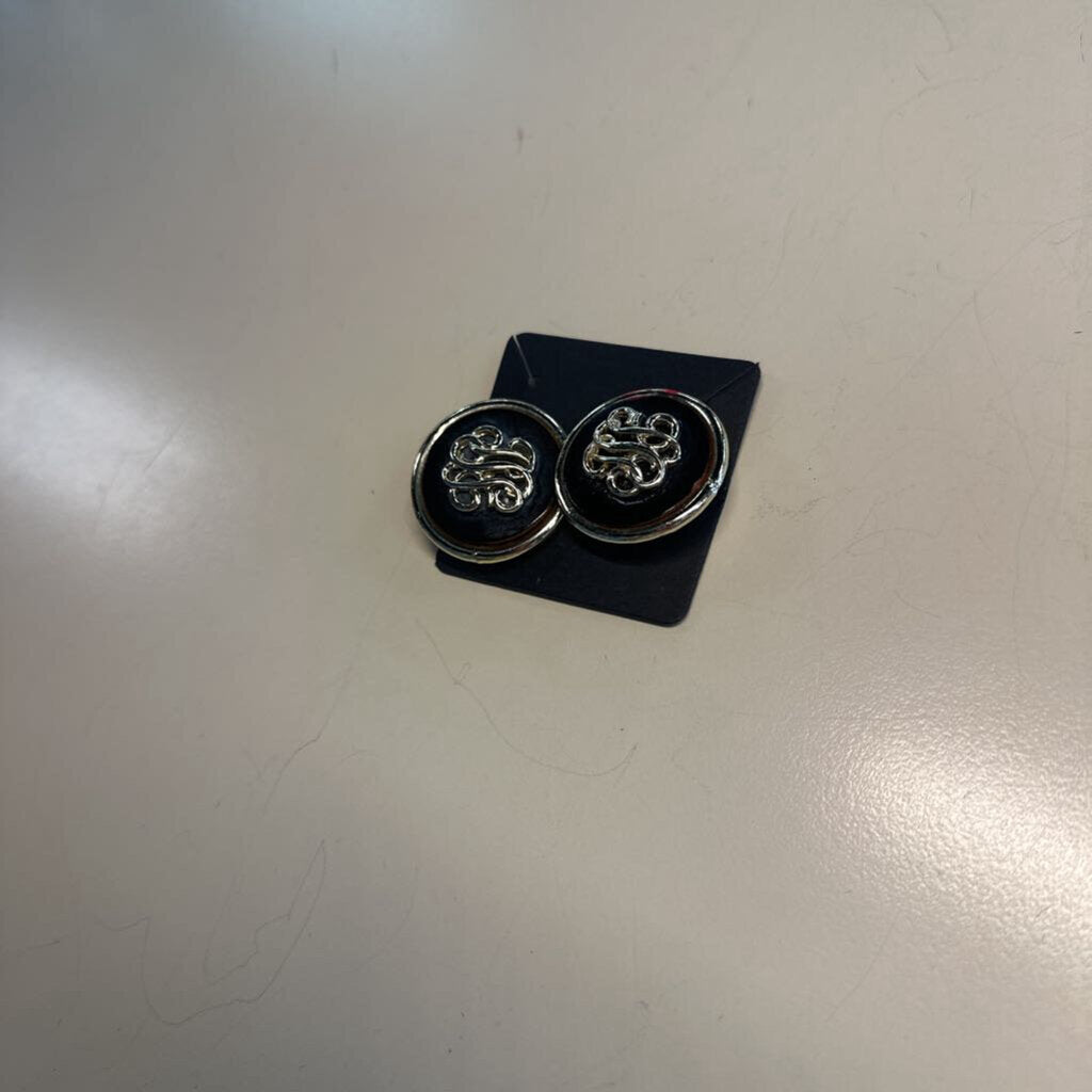 Gold/ Black Circle Clip On Earrings