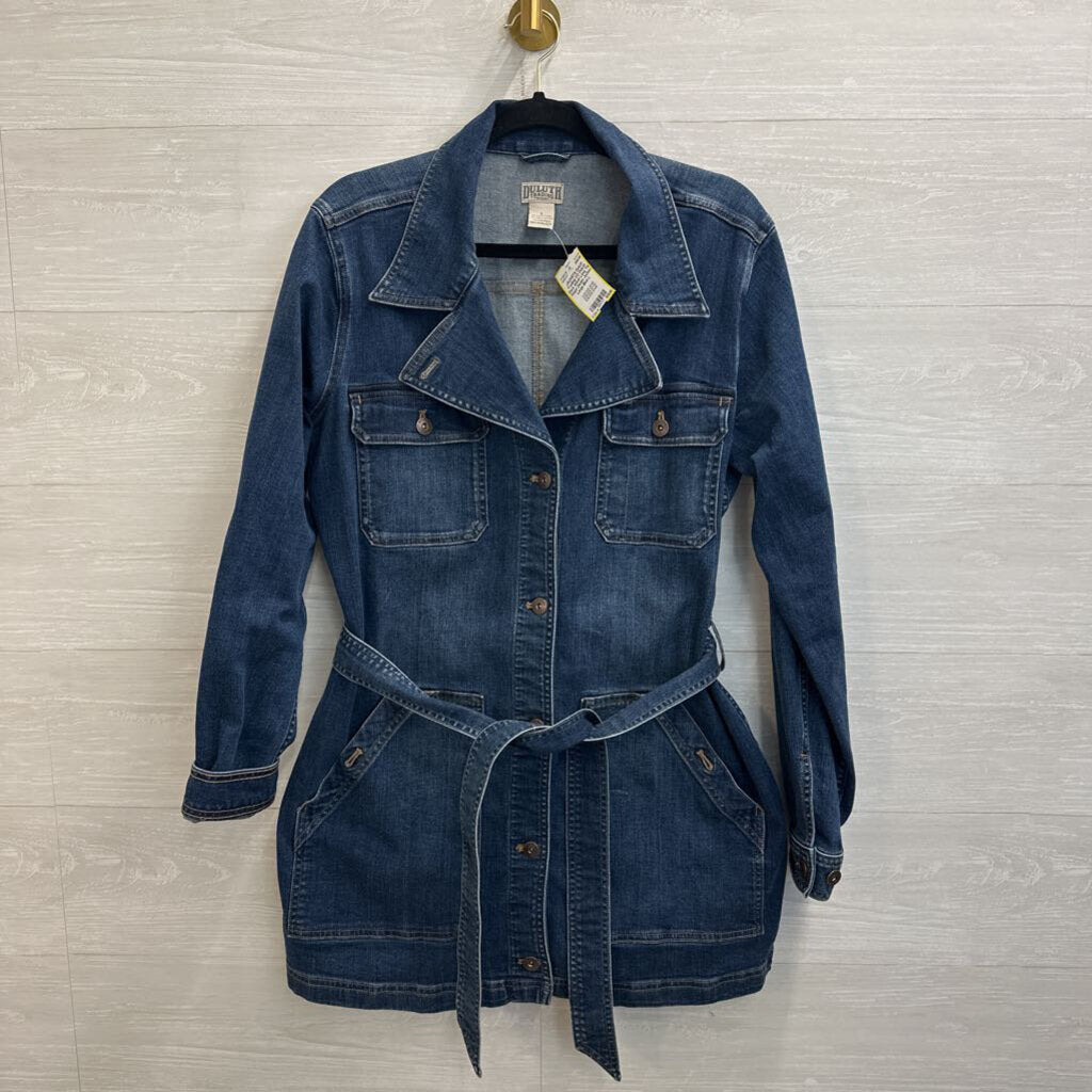 Duluth Dark Wash Long Tie Waist Denim Jacket Large