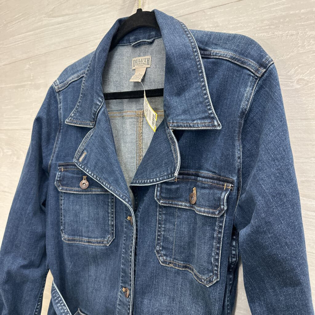 Duluth Dark Wash Long Tie Waist Denim Jacket Large