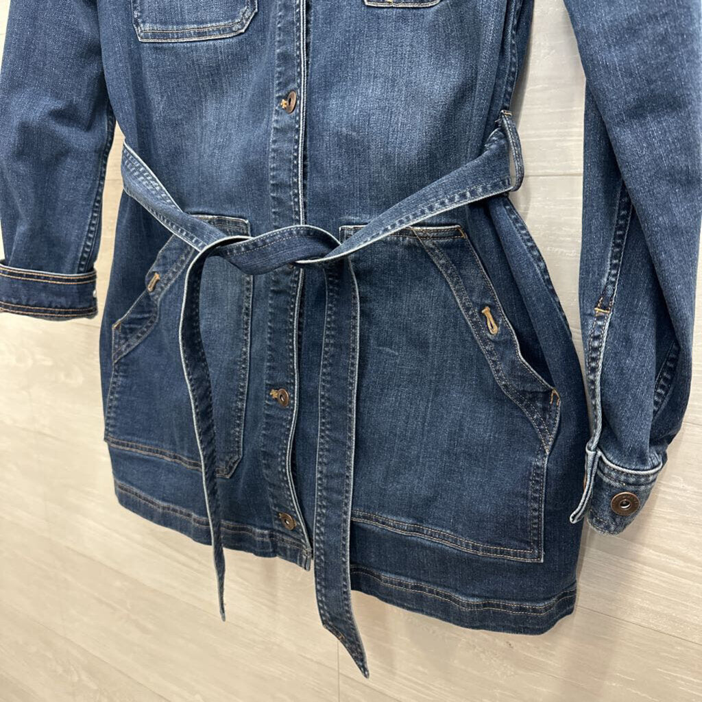 Duluth Dark Wash Long Tie Waist Denim Jacket Large