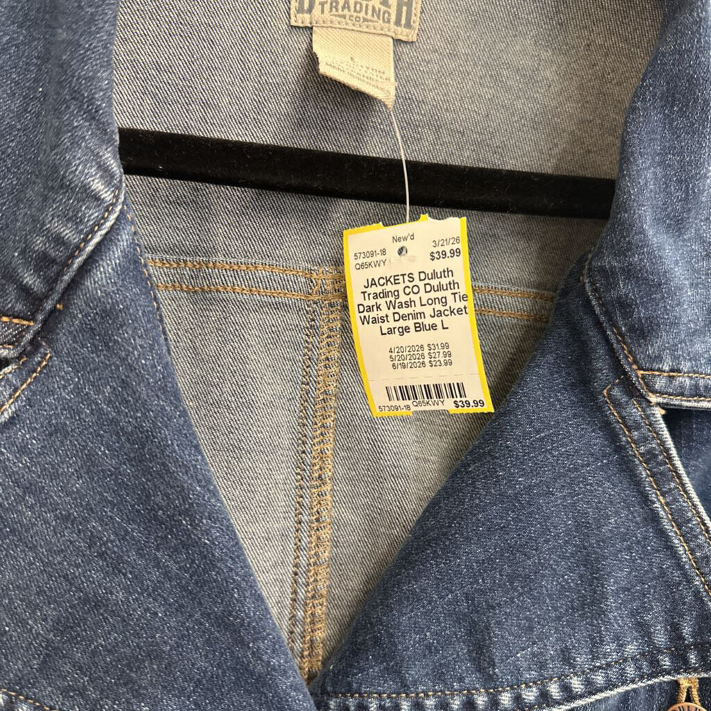 Duluth Dark Wash Long Tie Waist Denim Jacket Large