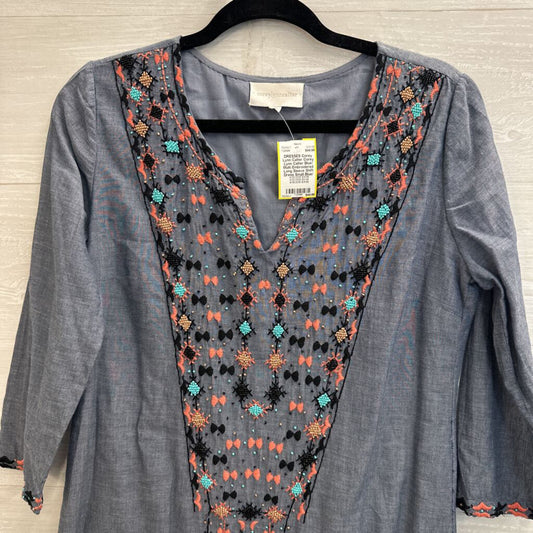 Corey Lynn Calter Blue/ Multi Embroidered Long Sleeve Shift Dress Small