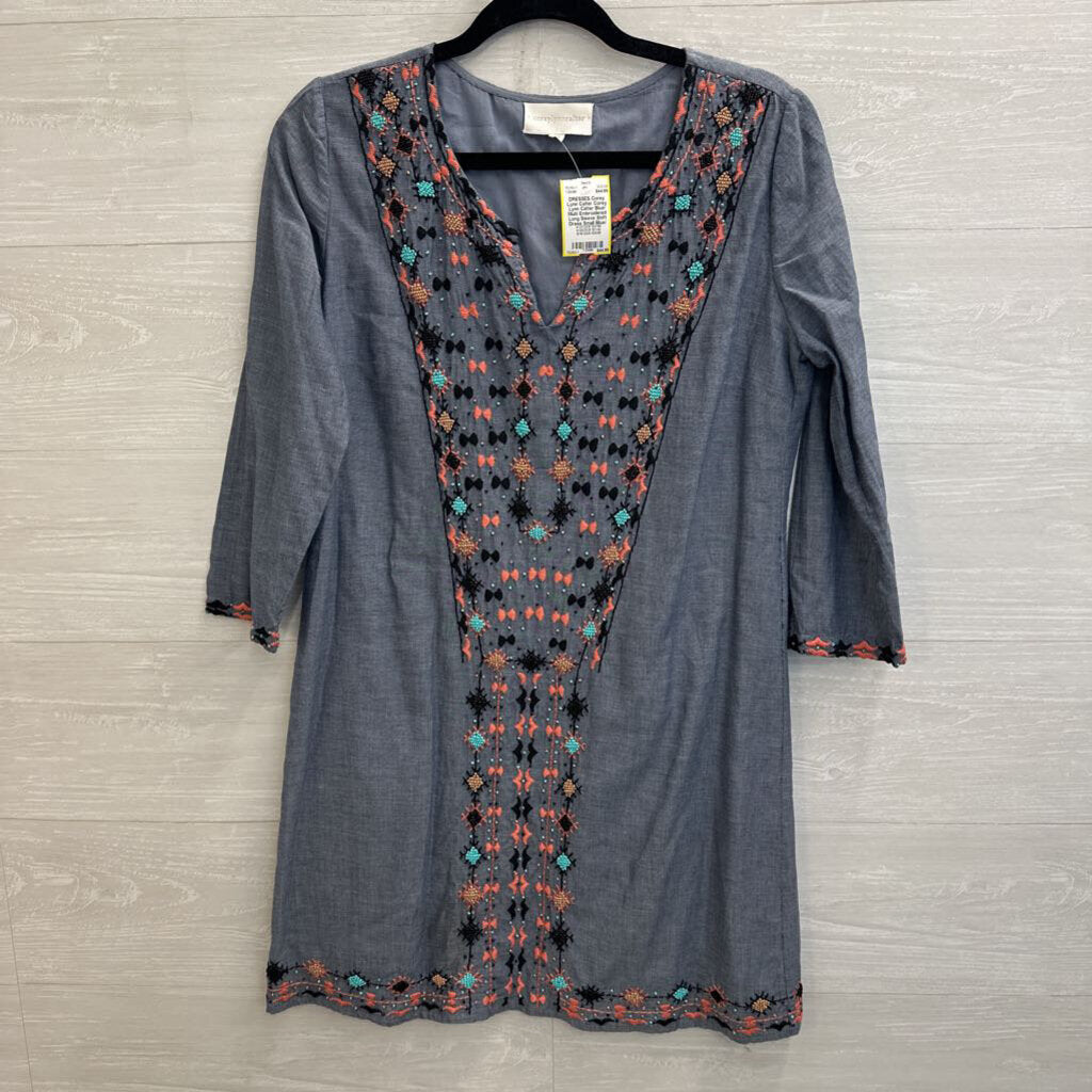 Corey Lynn Calter Blue/ Multi Embroidered Long Sleeve Shift Dress Small