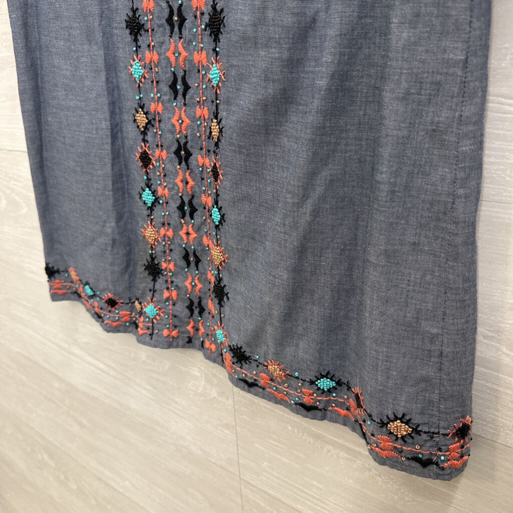 Corey Lynn Calter Blue/ Multi Embroidered Long Sleeve Shift Dress Small