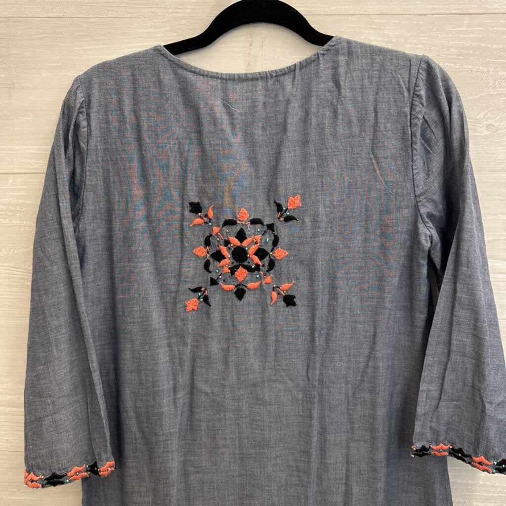 Corey Lynn Calter Blue/ Multi Embroidered Long Sleeve Shift Dress Small