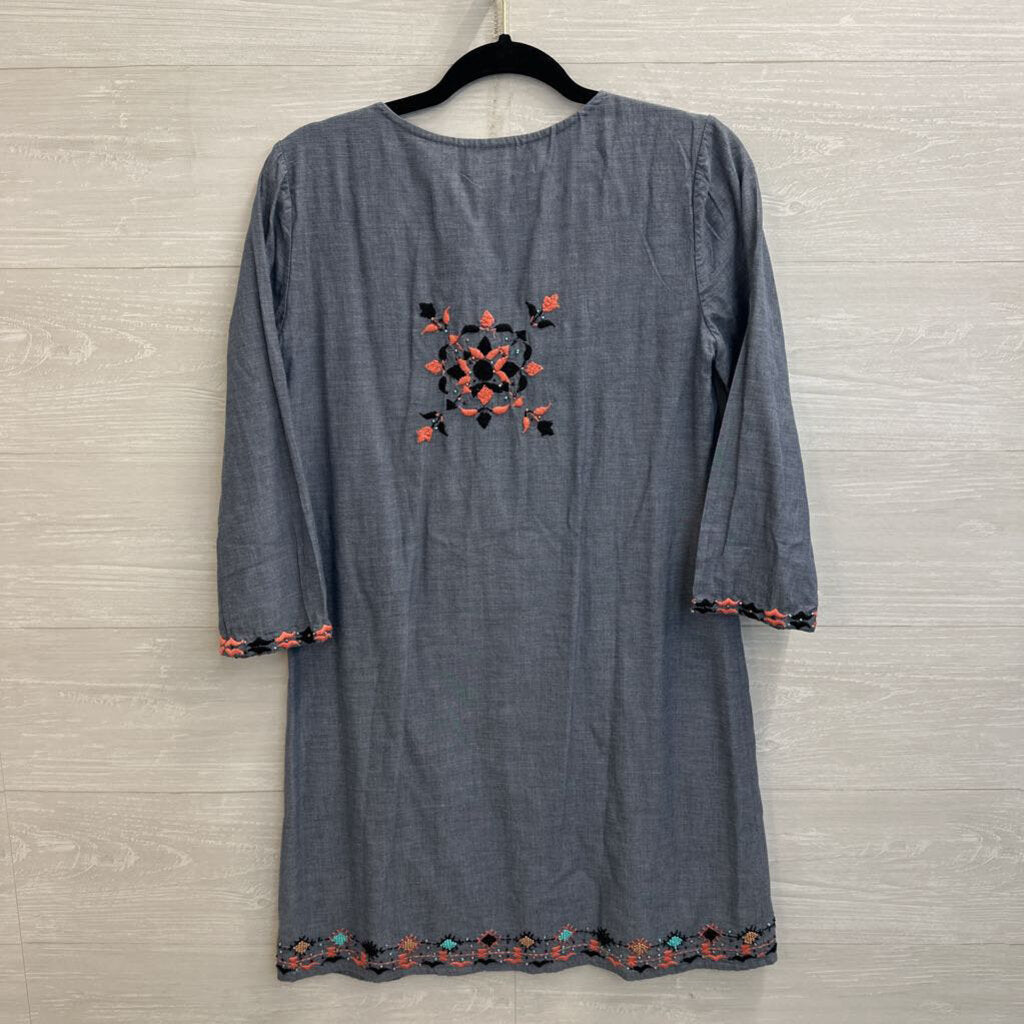 Corey Lynn Calter Blue/ Multi Embroidered Long Sleeve Shift Dress Small