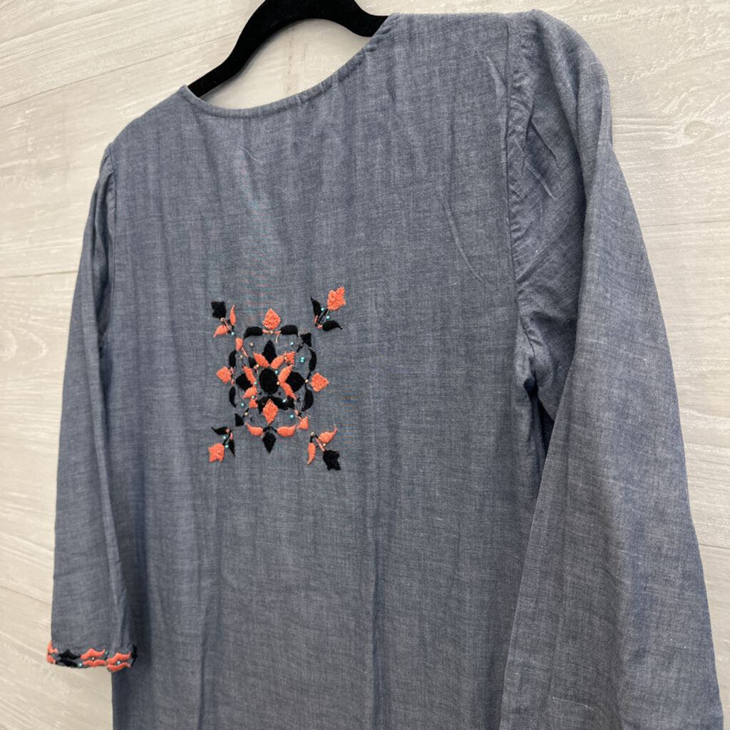 Corey Lynn Calter Blue/ Multi Embroidered Long Sleeve Shift Dress Small