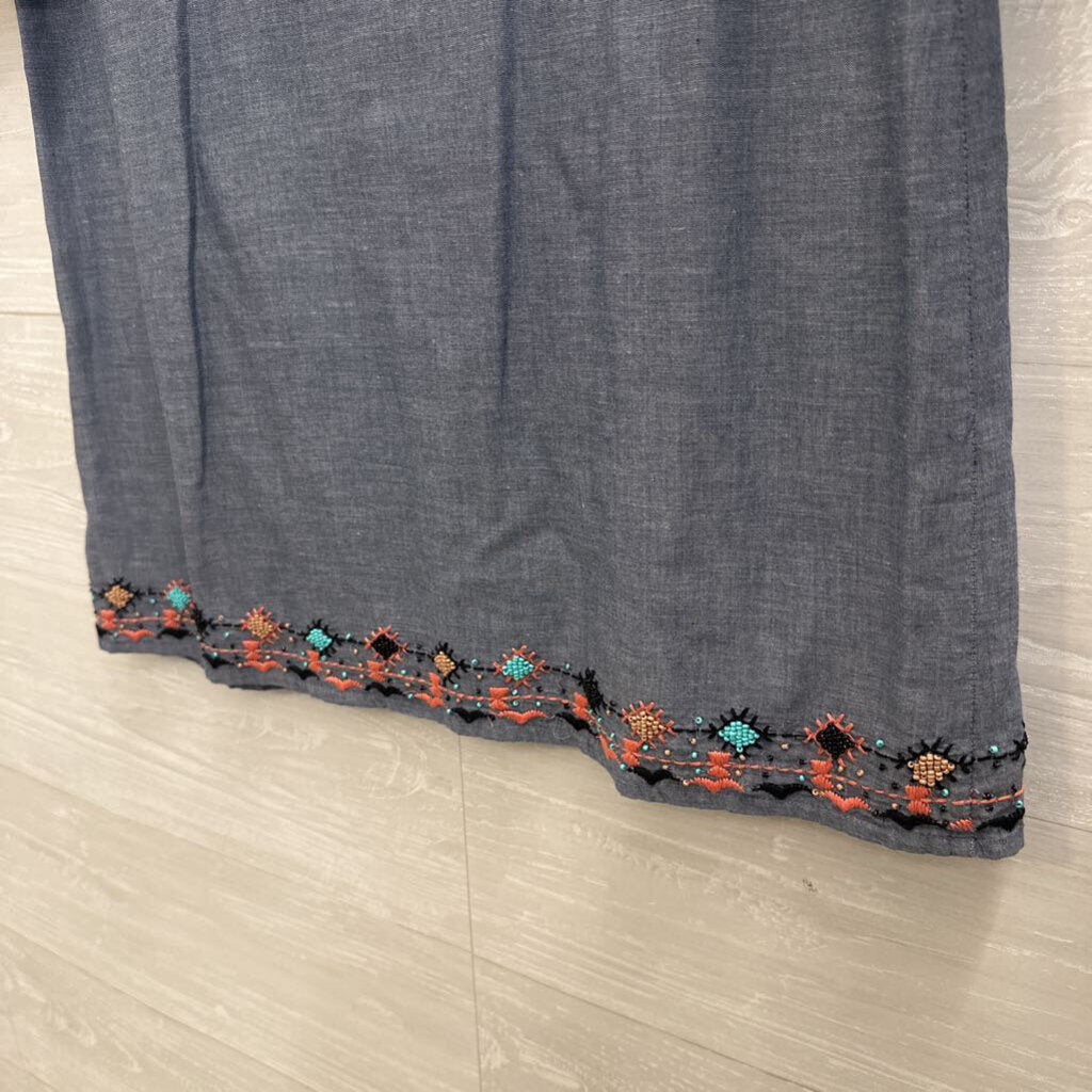 Corey Lynn Calter Blue/ Multi Embroidered Long Sleeve Shift Dress Small
