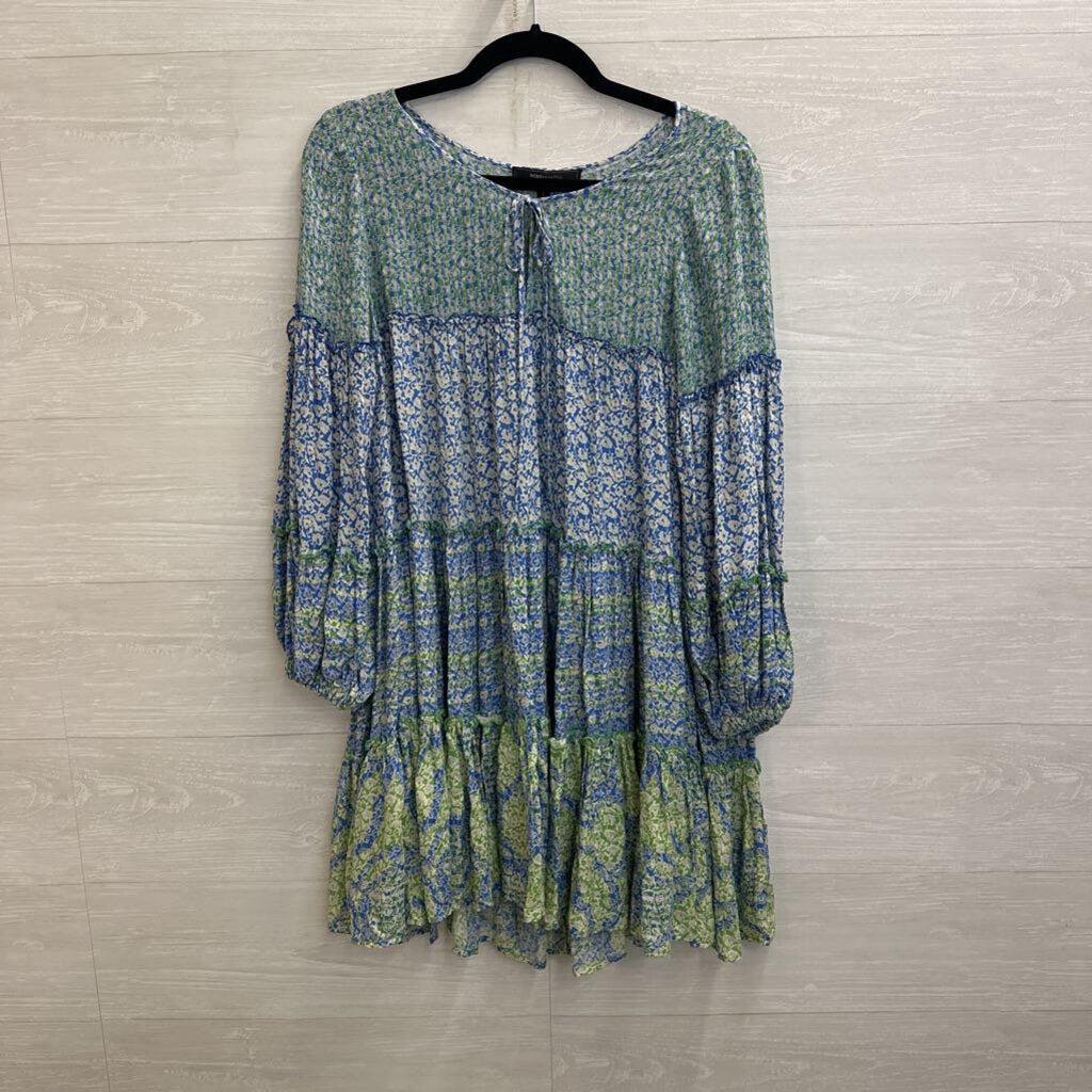 BCBG Blue/ White/ Green Print Long Sleeve Dress Small