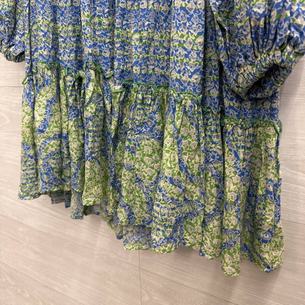 BCBG Blue/ White/ Green Print Long Sleeve Dress Small