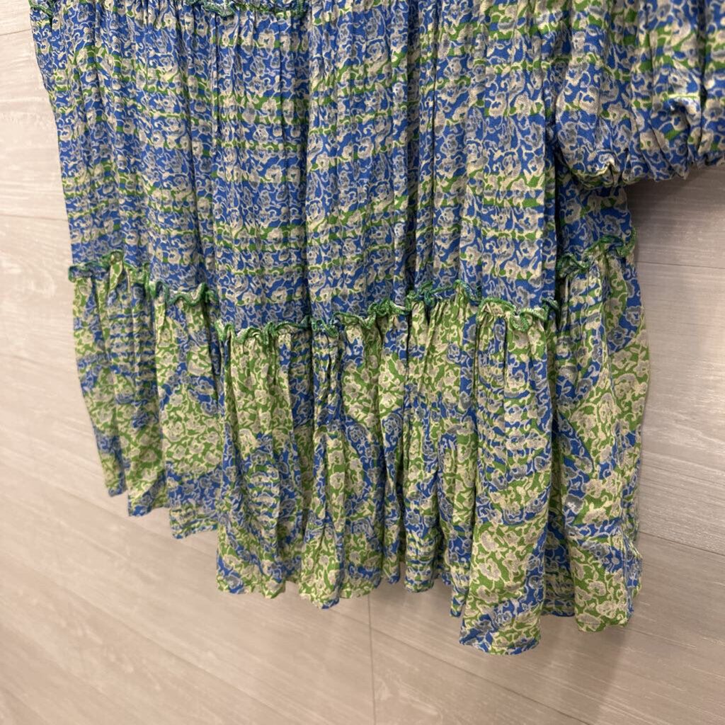 BCBG Blue/ White/ Green Print Long Sleeve Dress Small