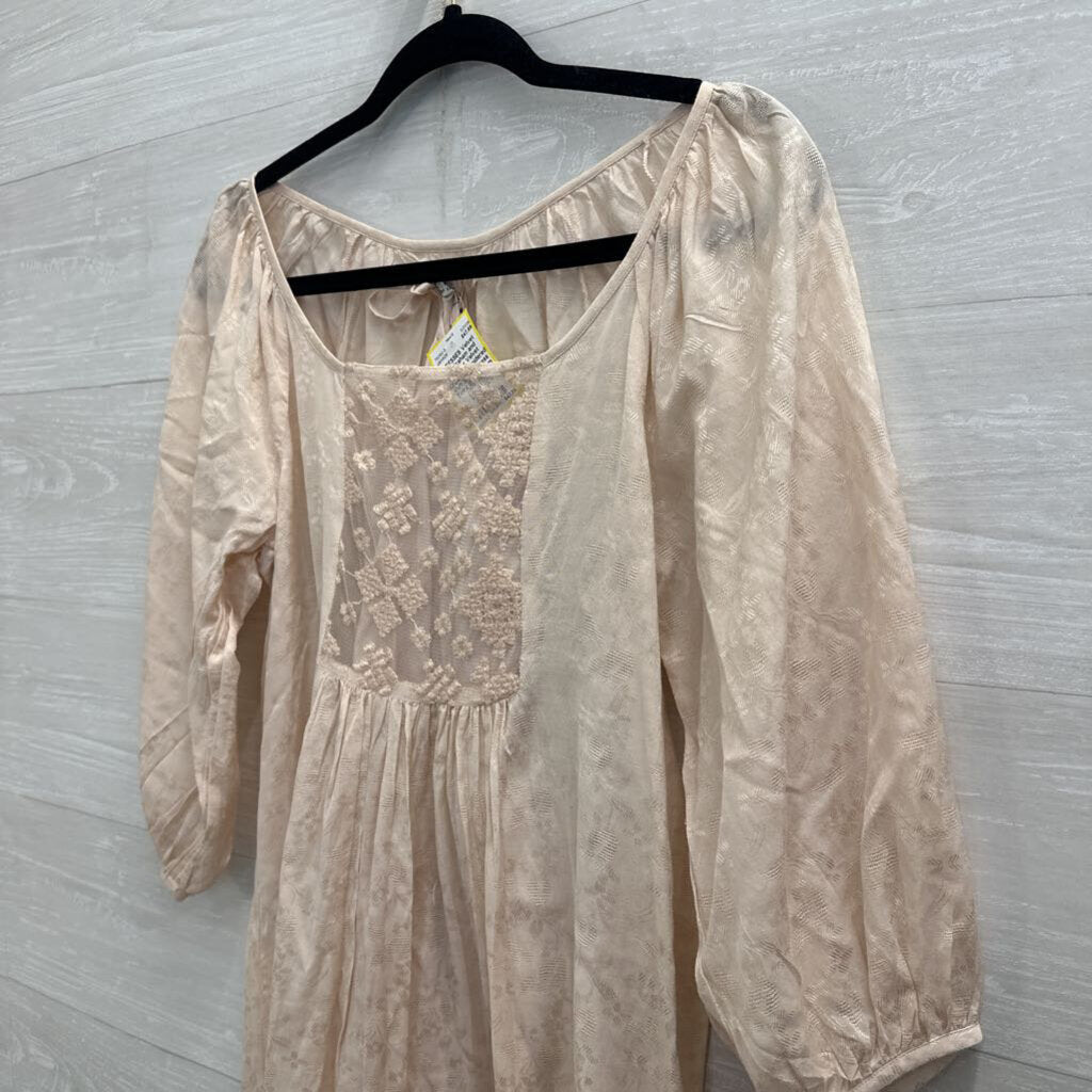Velvet Cream Embroidered Puff Sleeve Dress Extra Small