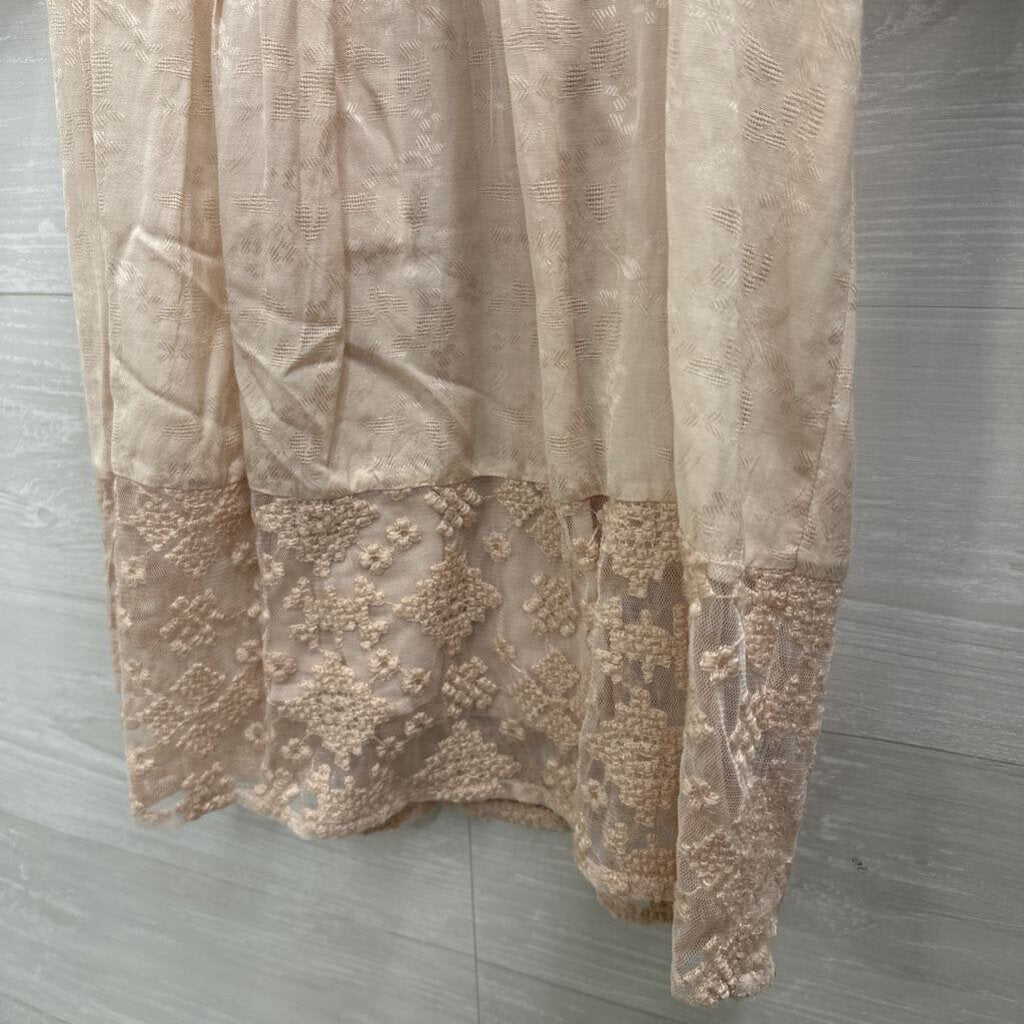 Velvet Cream Embroidered Puff Sleeve Dress Extra Small