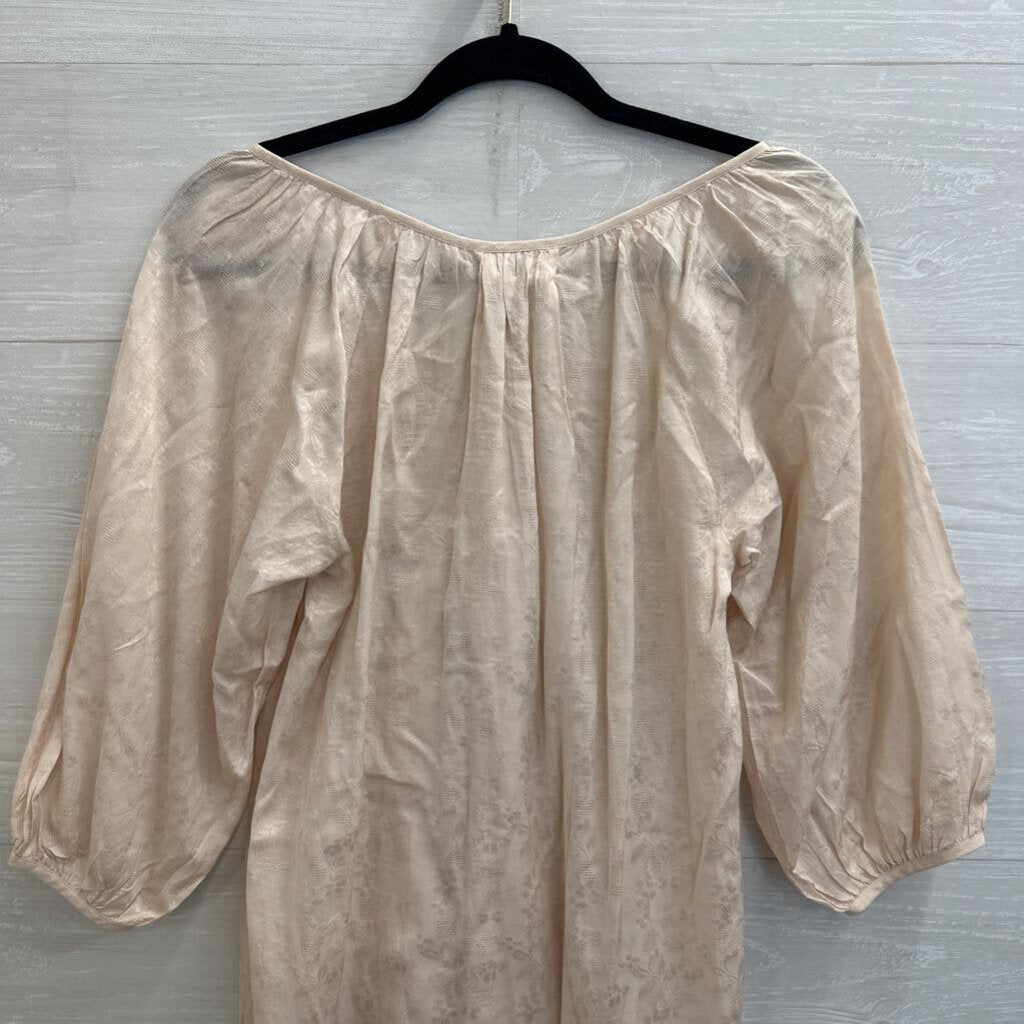 Velvet Cream Embroidered Puff Sleeve Dress Extra Small