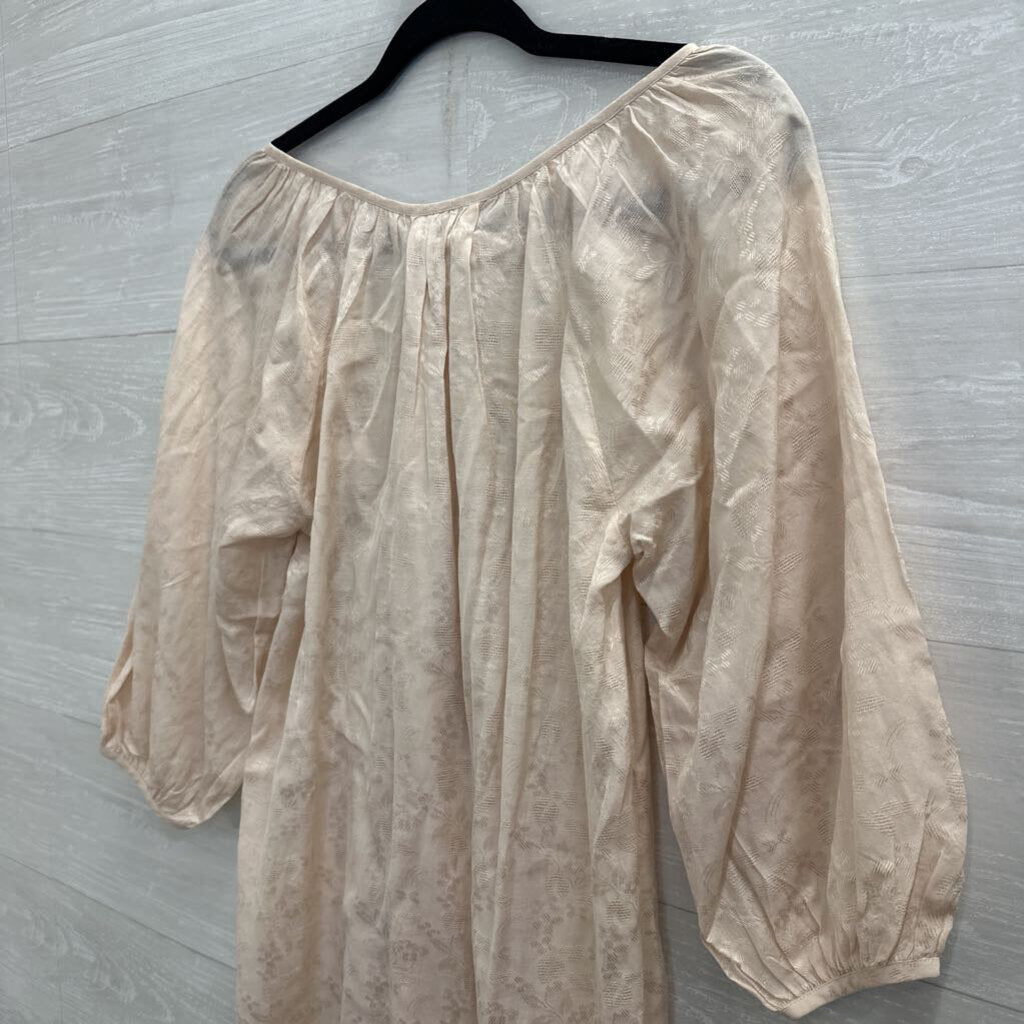 Velvet Cream Embroidered Puff Sleeve Dress Extra Small