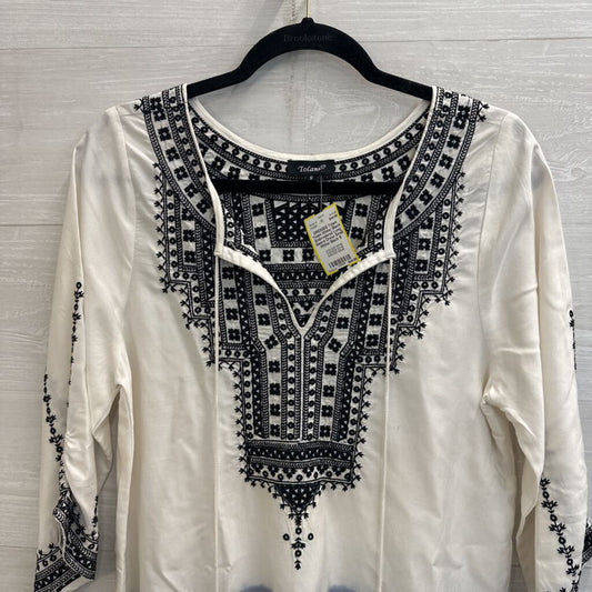 Tolani White/ Black Embroidered Long Sleeve Dress Small