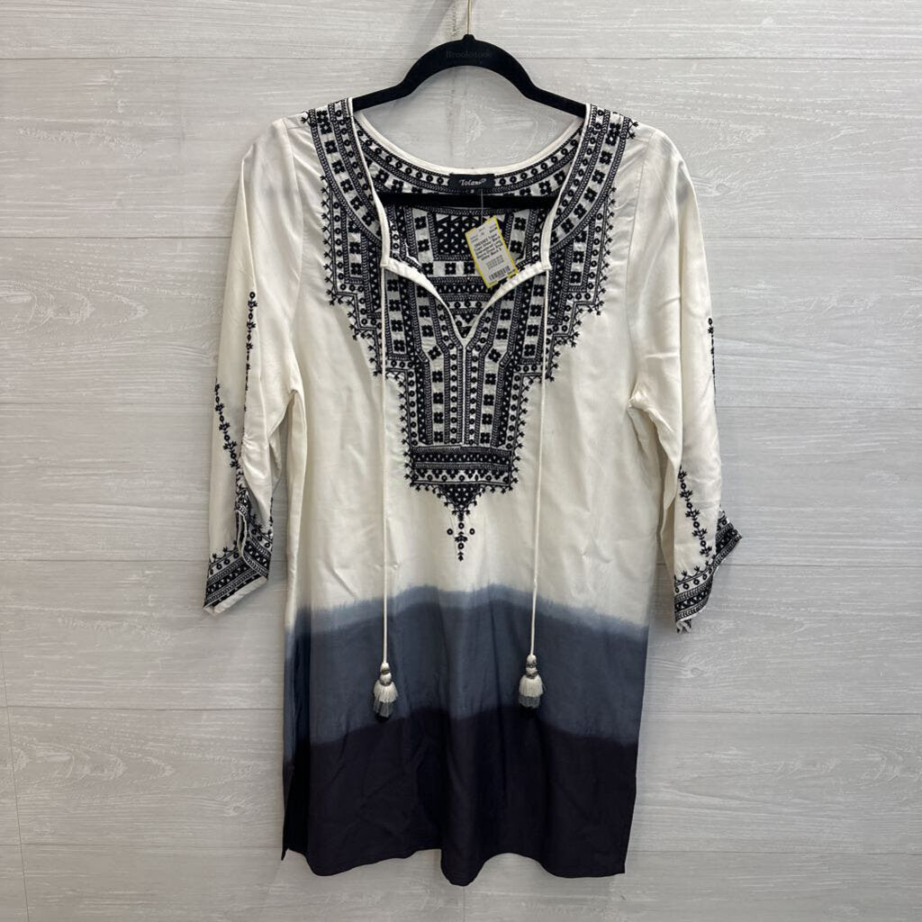 Tolani White/ Black Embroidered Long Sleeve Dress Small