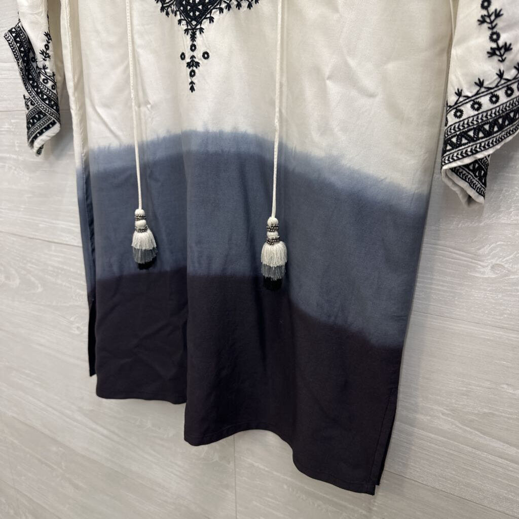 Tolani White/ Black Embroidered Long Sleeve Dress Small