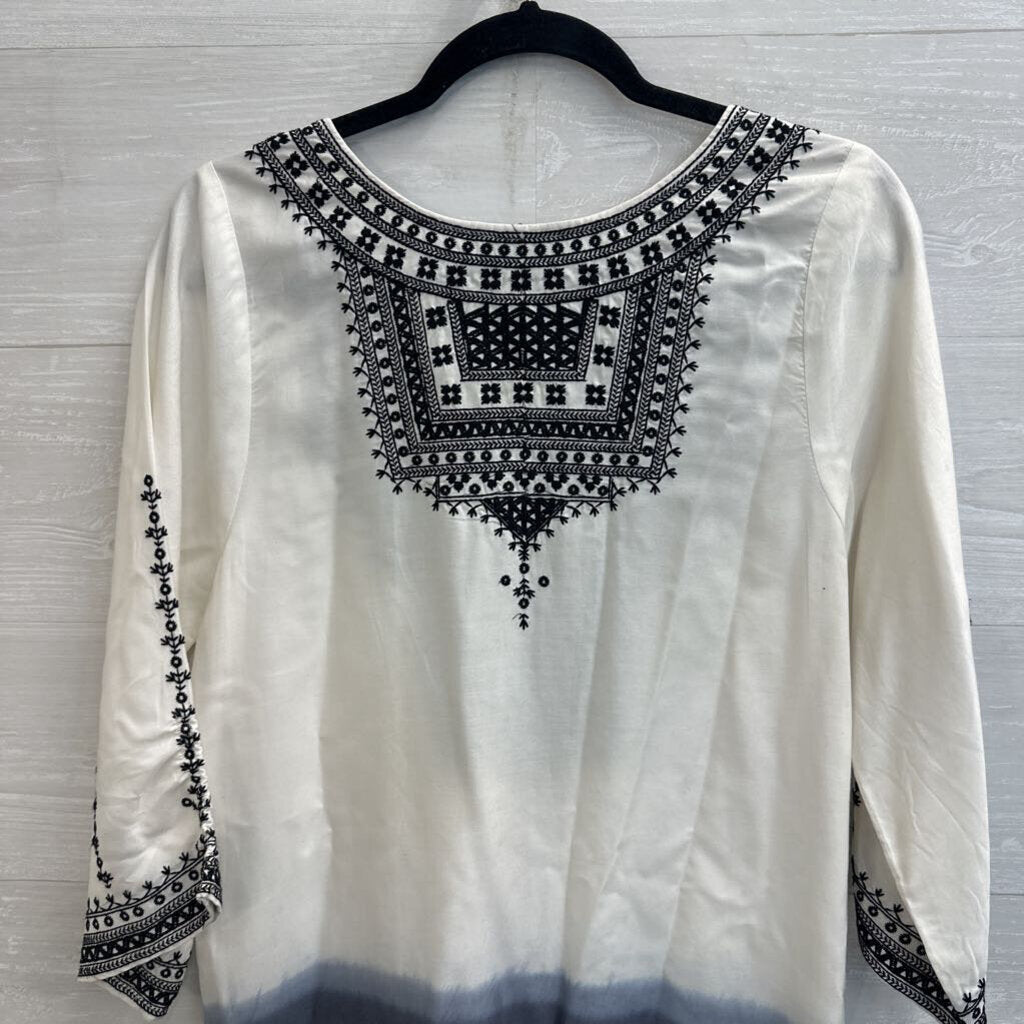 Tolani White/ Black Embroidered Long Sleeve Dress Small