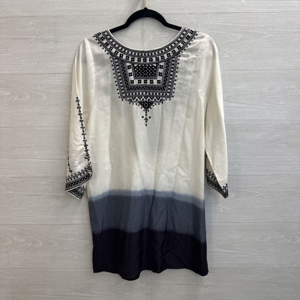 Tolani White/ Black Embroidered Long Sleeve Dress Small