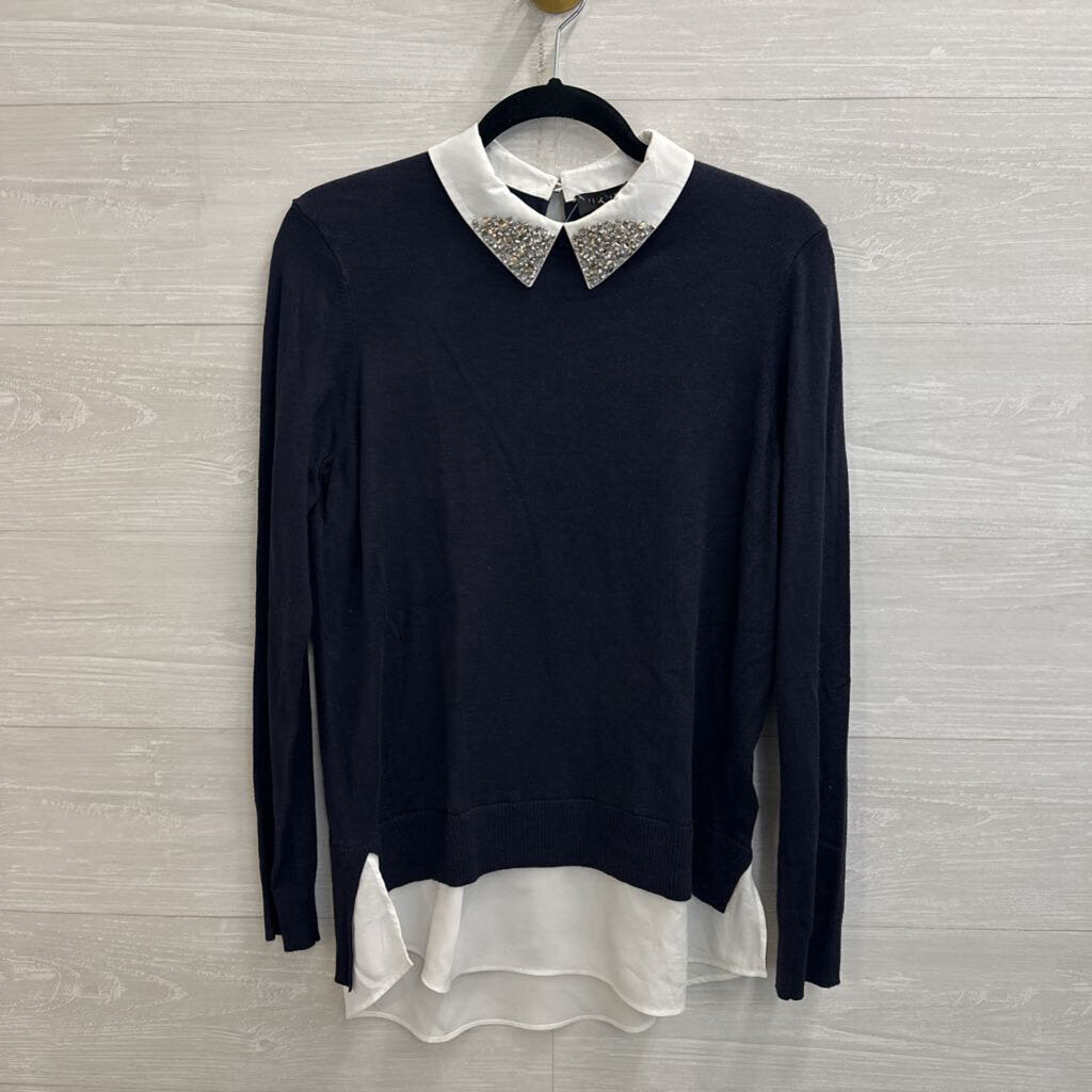 Ted Baker Navy/ White Layered Embellished Long Sleeve Top 2