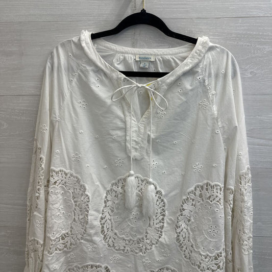 Sundance White Eyelet Crochet Long Sleeve Top Small