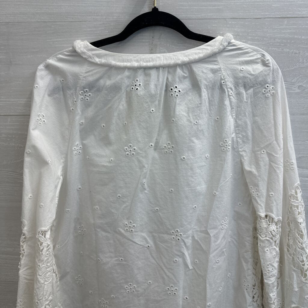 Sundance White Eyelet Crochet Long Sleeve Top Small