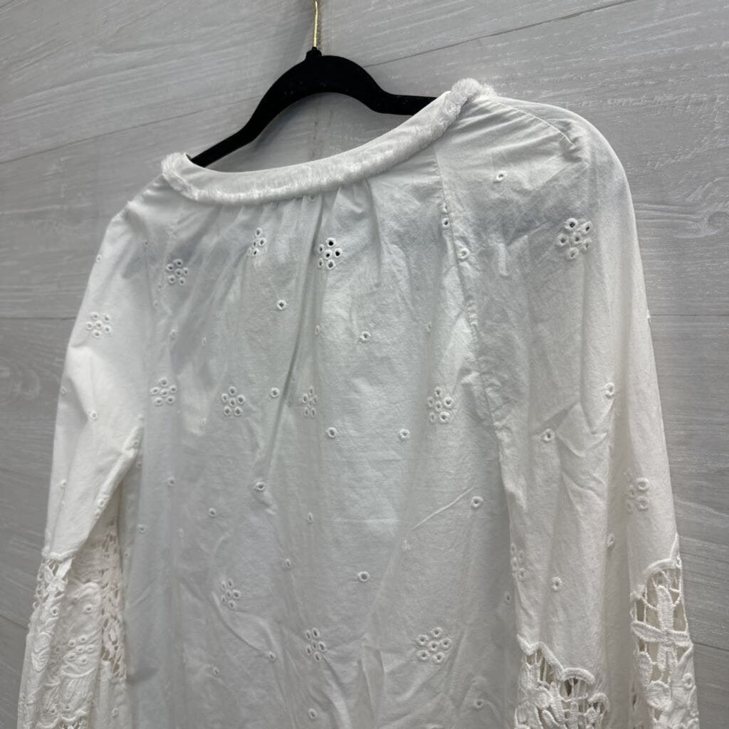 Sundance White Eyelet Crochet Long Sleeve Top Small
