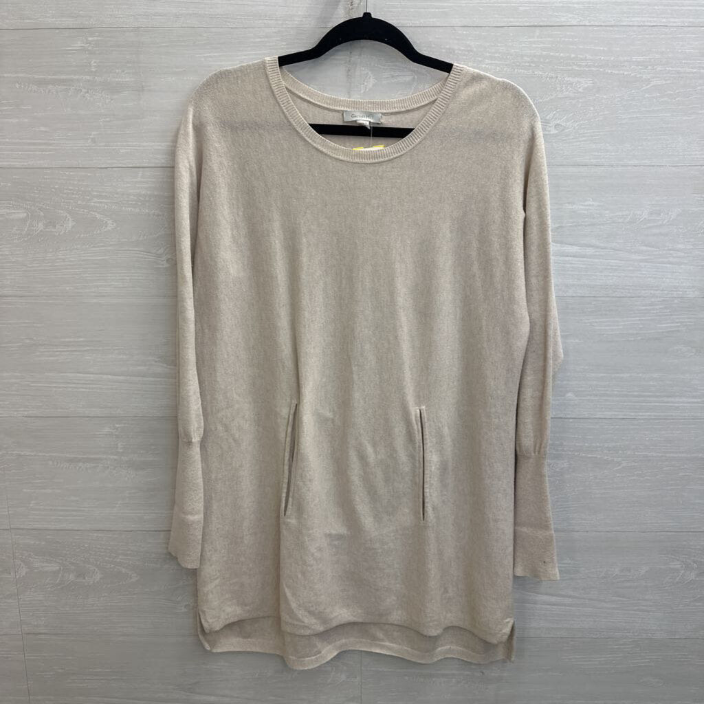 Garnet Hill Cream Knit Long Sleeve Tunic Top Small