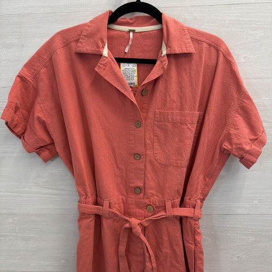 Free People Coral Short Sleeve Button Down Tie Waist Romper Extra Small